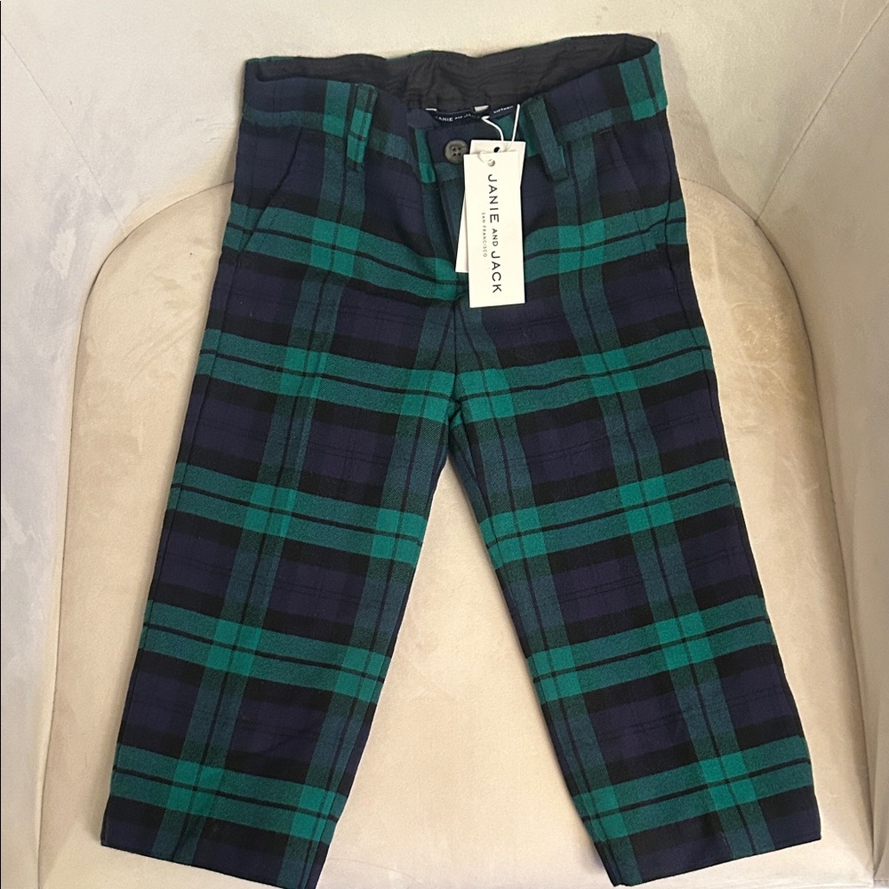 Janie and Jack Green and Navy Plaid Kids Pants